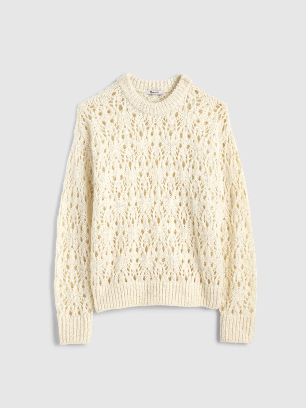 Madewell Cream Pointelle Knit Sweater Fits XS/S Alpaca Wool Natural Fiber NWT